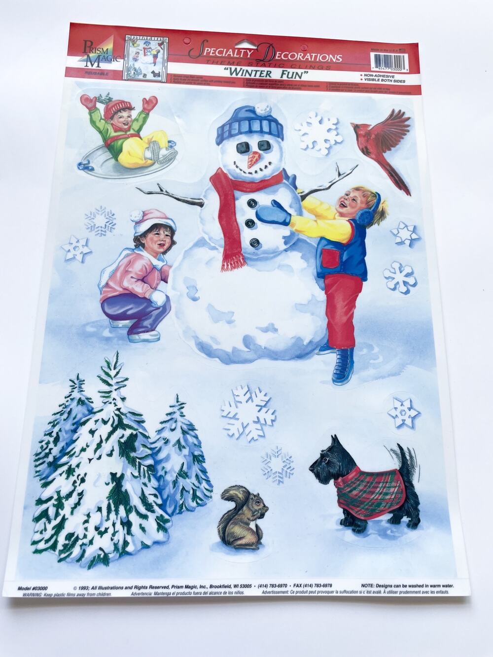 Vintage Specialty Decorations 'Winter Fun' Christmas Holiday Window Clings 1993